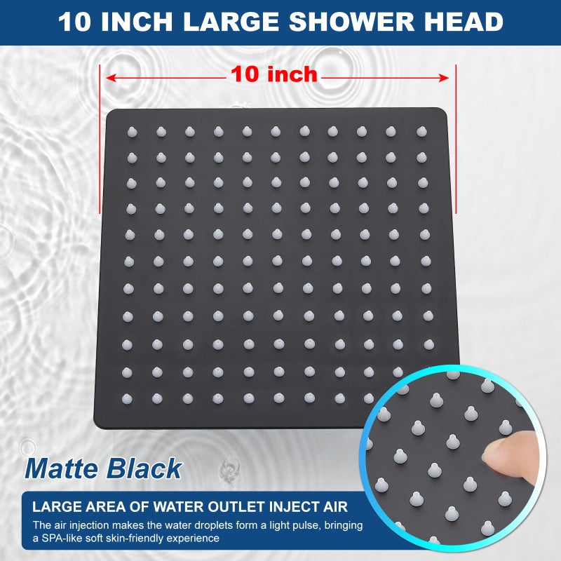 Midanya Rain Shower Head, Stainless Steel Large Rainfall Shower Head High Pressure, Bathroom Waterfall Square Showerhead, Ceiling or Wall Mount, Matte Black 10 Inch - Image 3